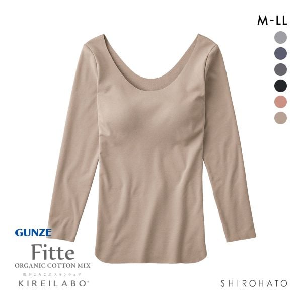 グンゼ GUNZE キレイラボ KIREILABO フィッテ Fitte WARM 襟ぐり広め 8分袖 ブラインナー レディース カップ付き コットン混