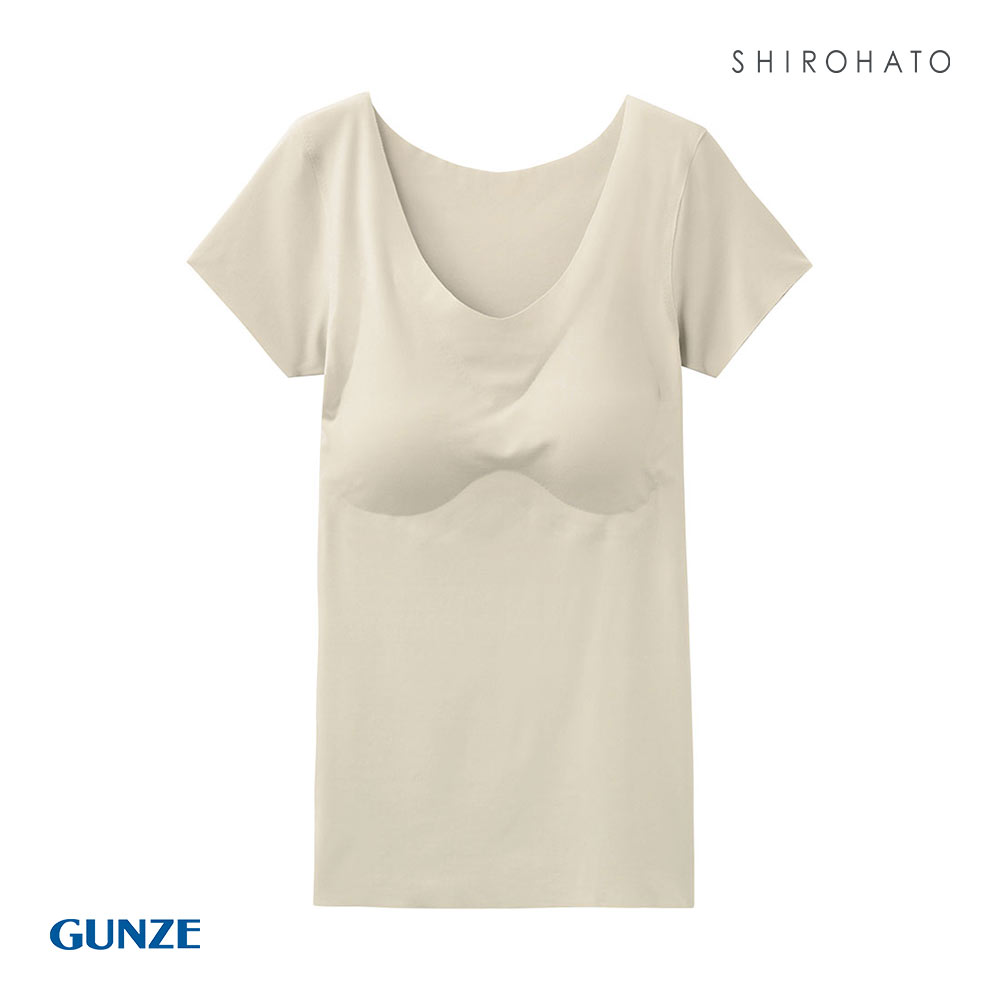 グンゼ GUNZE キレイラボ KIREILABO 完全無縫製 クールタイプ カップ付 2分袖インナー レディース 日本製(GG-グレージュ-M)
