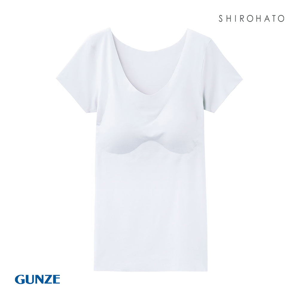 グンゼ GUNZE キレイラボ KIREILABO 完全無縫製 クールタイプ カップ付 2分袖インナー レディース 日本製(LBU-薄ブルー-M)