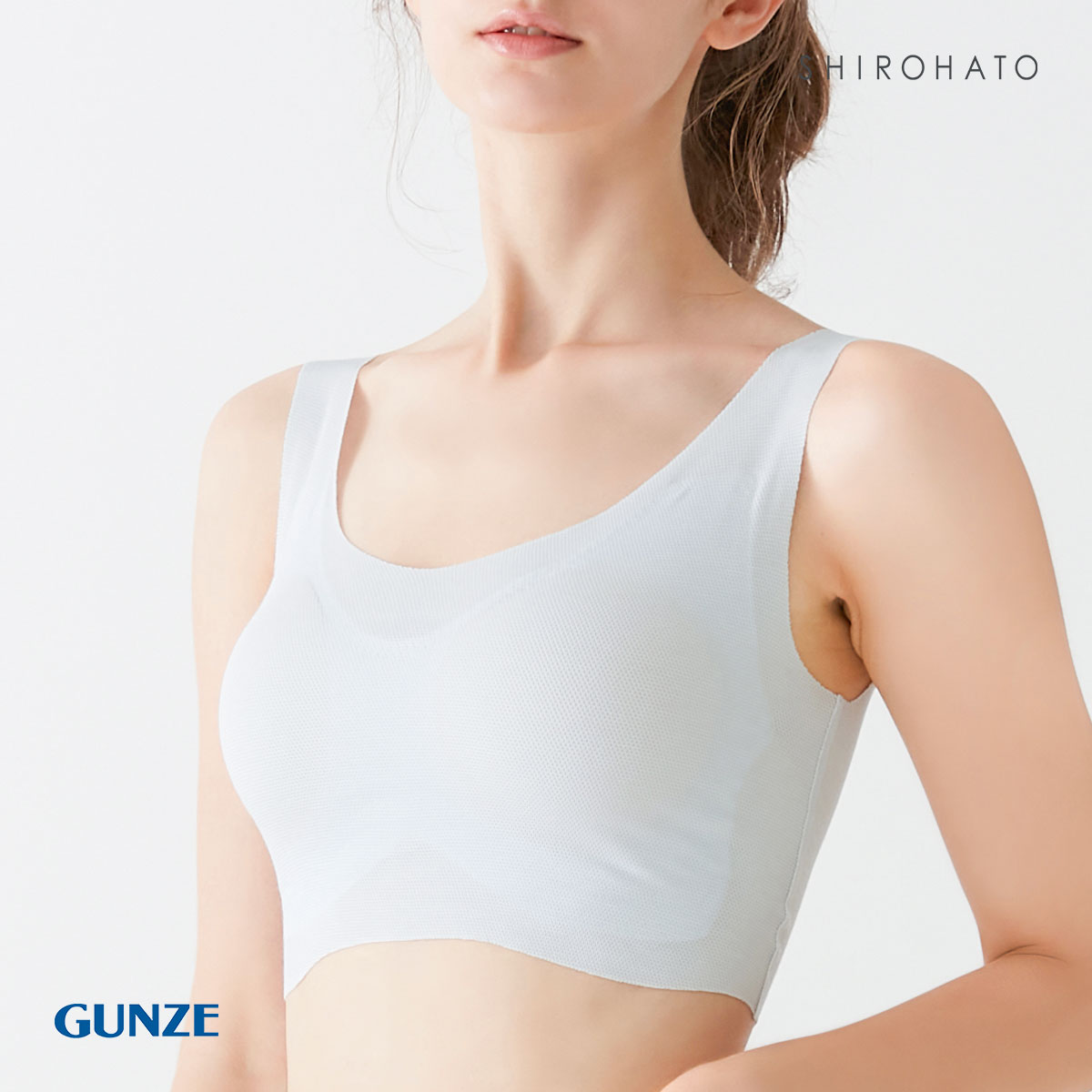 グンゼ GUNZE キレイラボ KIREILABO 完全無縫製COOL ブラジャー ノンワイヤー ハーフトップ 単品 メッシュ(LBU-薄ブルー-M)