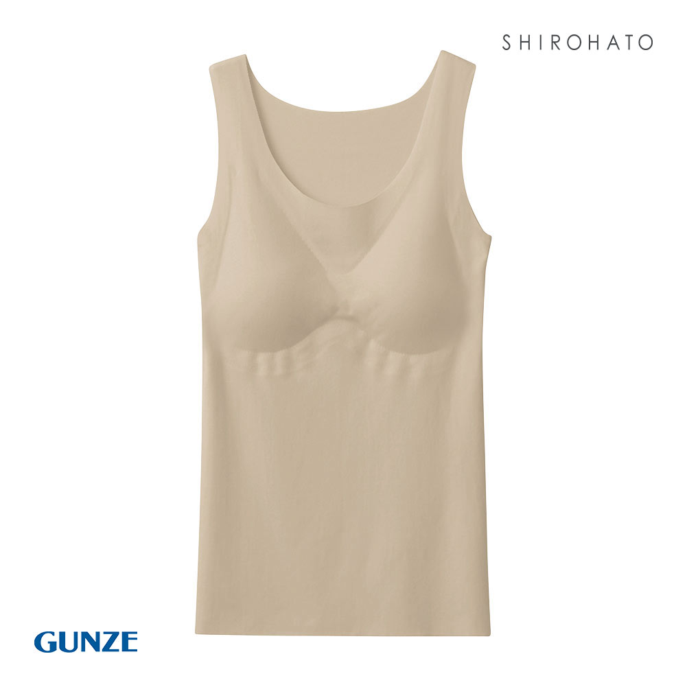 グンゼ GUNZE キレイラボ KIREILABO 完全無縫製COOL 軽のび綿レーヨン パッド付 タンクトップ クール ラン型インナー(BE-ベージュ-M)