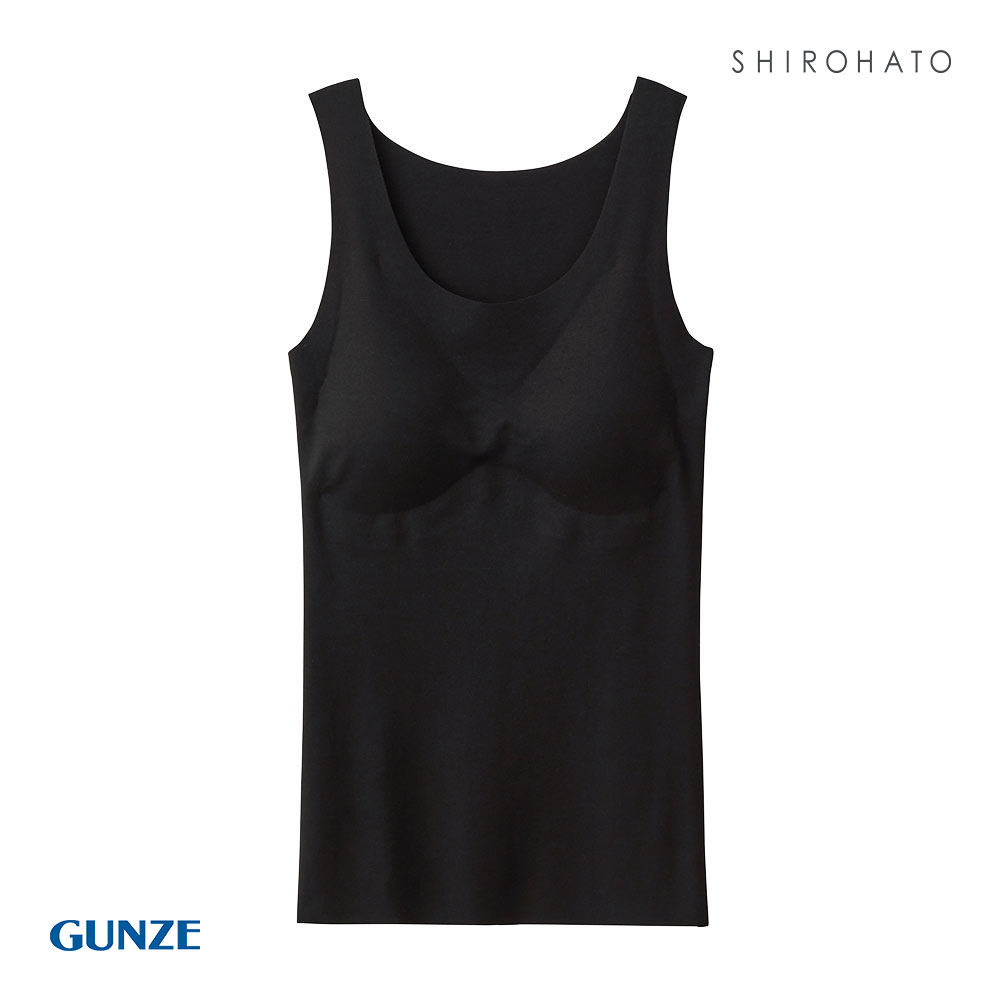 グンゼ GUNZE キレイラボ KIREILABO 完全無縫製COOL 軽のび綿レーヨン パッド付 タンクトップ クール ラン型インナー(BK-ブラック-M)