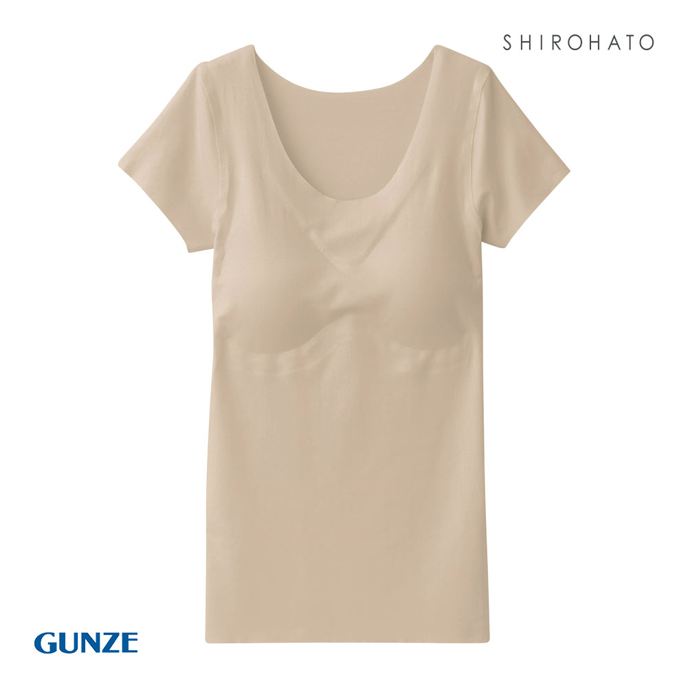 グンゼ GUNZE キレイラボ KIREILABO パッド付 2分袖インナー レディース 日本製(BE-ベージュ-M)
