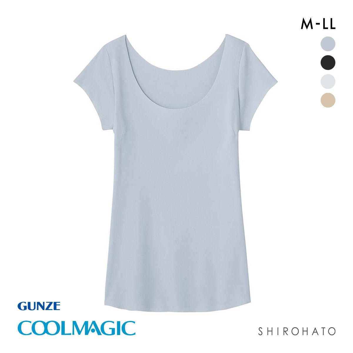 グンゼ GUNZE クールマジック COOLMAGIC 素肌さらり 汗取り付 フレンチ袖 Tシャツ レディース インナー 脇汗 ひびきにくい 吸汗速乾(LBU-薄ブルー-M)