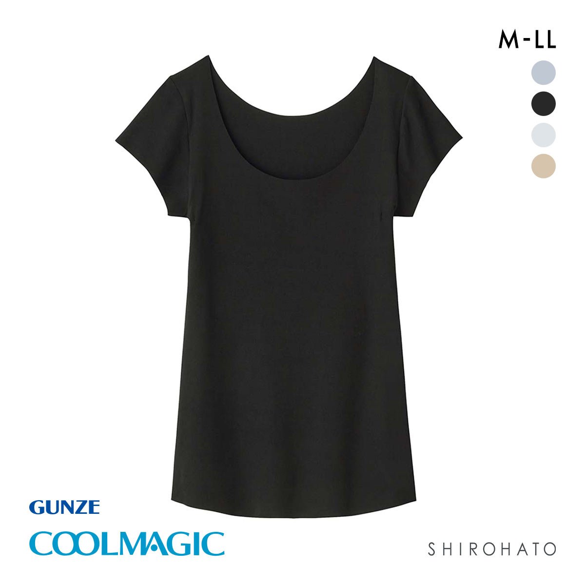 グンゼ GUNZE クールマジック COOLMAGIC 素肌さらり 汗取り付 フレンチ袖 Tシャツ レディース インナー 脇汗 ひびきにくい 吸汗速乾(BK-ブラック-M)