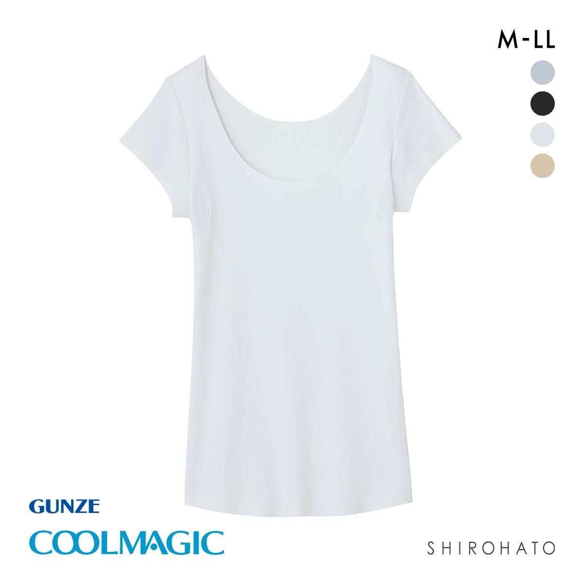 グンゼ GUNZE クールマジック COOLMAGIC 素肌さらり 汗取り付 フレンチ袖 Tシャツ レディース インナー 脇汗 ひびきにくい 吸汗速乾(WH-ホワイト-M)