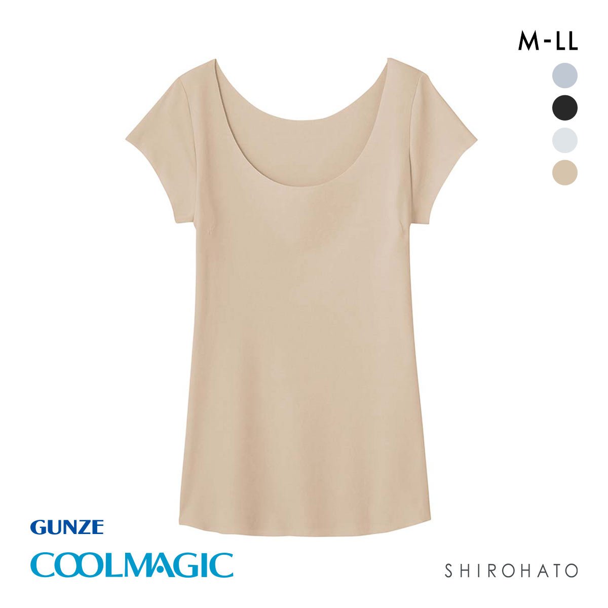 グンゼ GUNZE クールマジック COOLMAGIC 素肌さらり 汗取り付 フレンチ袖 Tシャツ レディース インナー 脇汗 ひびきにくい 吸汗速乾(BE-ベージュ-M)