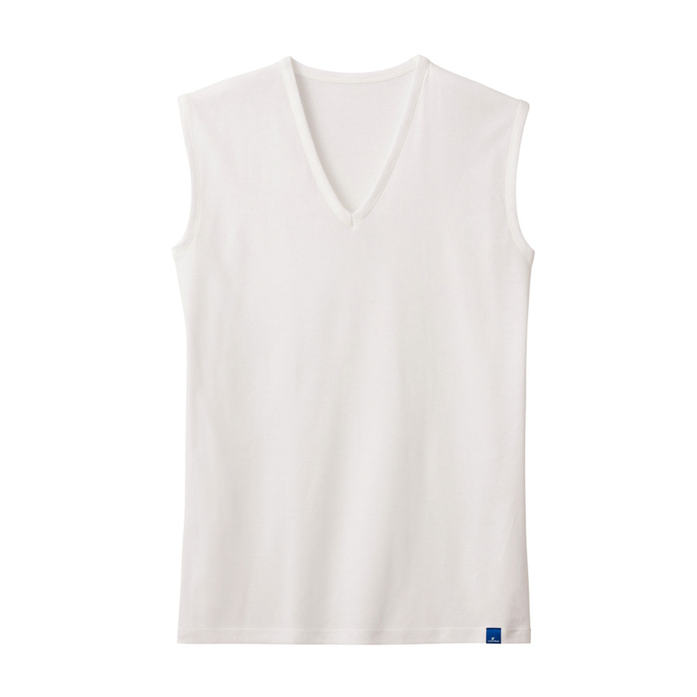 グンゼ GUNZE クールマジック COOL MAGIC スリーブレスシャツ メンズ Vネック 100％天然冷感 タンクトップ(WH-ホワイト-M)