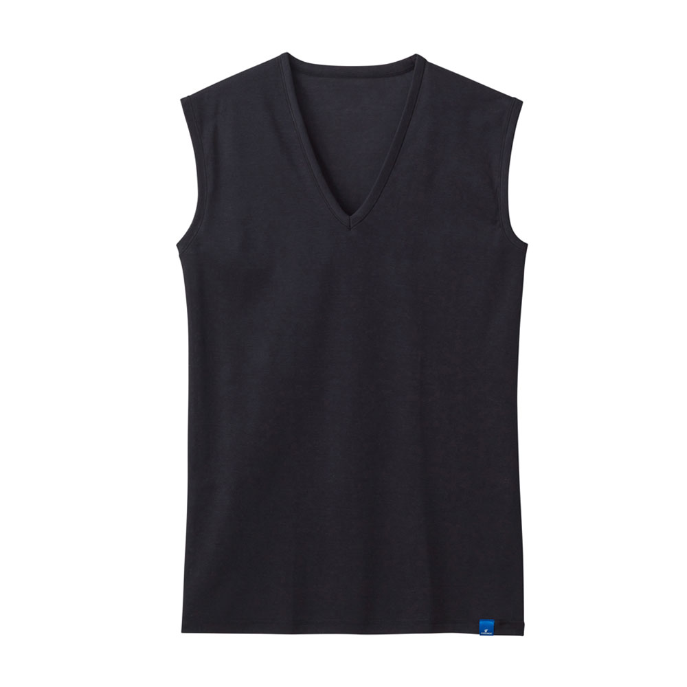 グンゼ GUNZE クールマジック COOL MAGIC スリーブレスシャツ メンズ Vネック 100％天然冷感 タンクトップ(BK-ブラック-M)