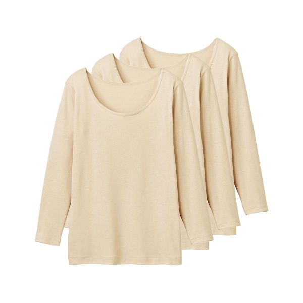 グンゼ GUNZE キテミル kitemiru 長袖 シャツ インナー 3点セット レディース 8分袖 綿100％ 柔らかコットン