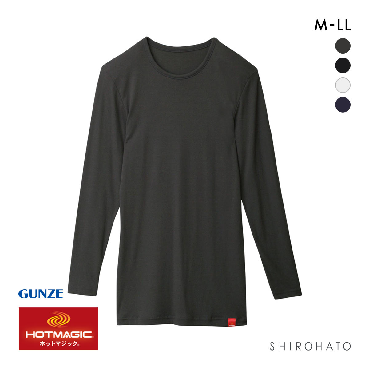 グンゼ GUNZE ホットマジック HOTMAGIC クルーネック 9分袖 長袖 シャツ 柔らか 温か(CGY-チャコール-M)