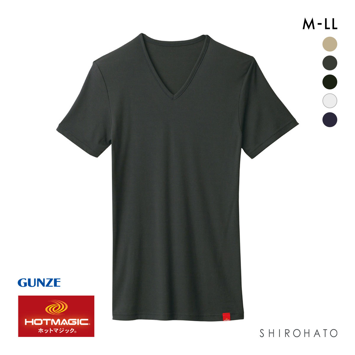 グンゼ GUNZE ホットマジック HOTMAGIC Vネック 半袖 シャツ 柔らか 温か(CGY-チャコール-M)