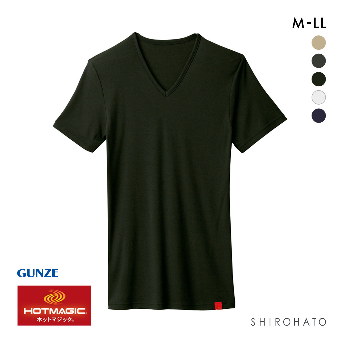 グンゼ GUNZE ホットマジック HOTMAGIC Vネック 半袖 シャツ 柔らか 温か(BK-ブラック-M)