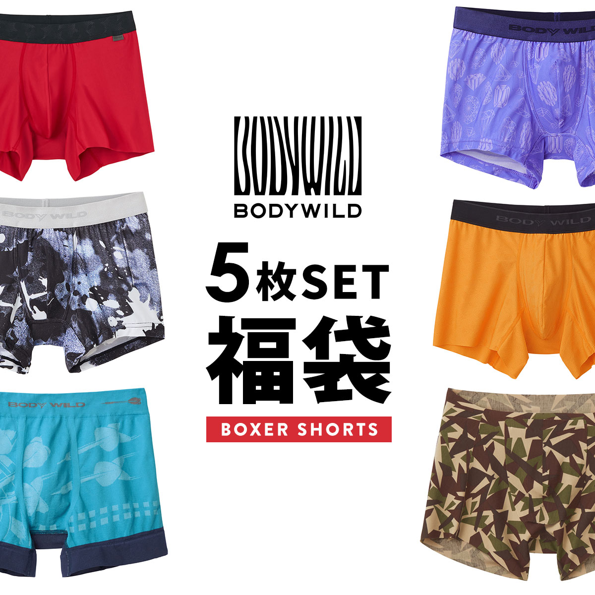 グンゼ BODY WILD ボクサーパンツ お楽しみ福袋 5枚セット メンズ アンダーウェア GUNZE ボディワイルド 大きいサイズ(Set-M)