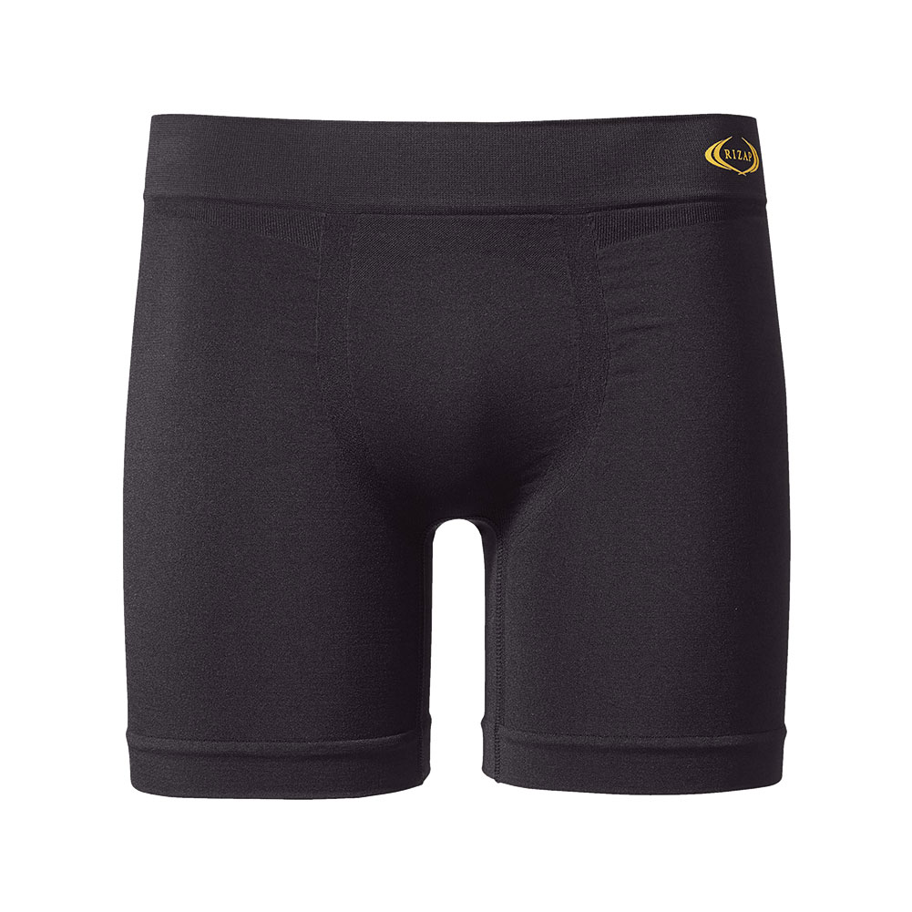 ライザップ RIZAP 美尻シルエット セミロング ボクサーパンツ メンズ シームレスタイプ 前閉じ(BK-ブラック-M)