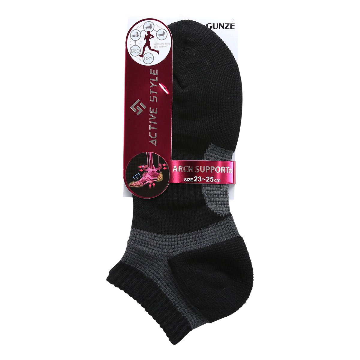 グンゼ GUNZE アクティブスタイル スニーカー丈ソックス 靴下 レディース スポーツソックス(BK-ブラック-23-25cm)