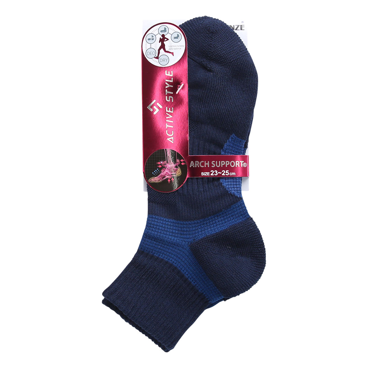 グンゼ GUNZE アクティブスタイル クルー丈 ソックス 靴下 レディース スポーツソックス(NV-ネイビー-23-25cm)