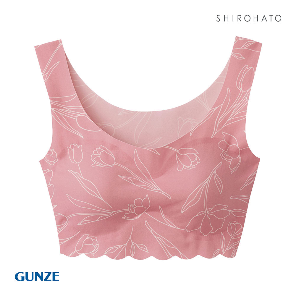 グンゼ GUNZE トゥシェ Tuche 縫い目0 ハーフトップ ノンワイヤー プリントタイプ ブラジャー ワイヤレスブラ 単品(PI-ピンク-M)
