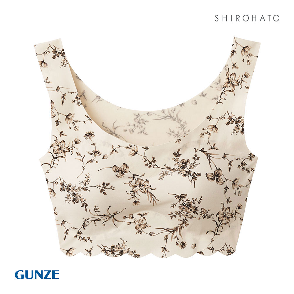 グンゼ GUNZE トゥシェ Tuche 縫い目0 ハーフトップ ノンワイヤー プリントタイプ ブラジャー ワイヤレスブラ 単品(LBE-薄ベージュ-M)