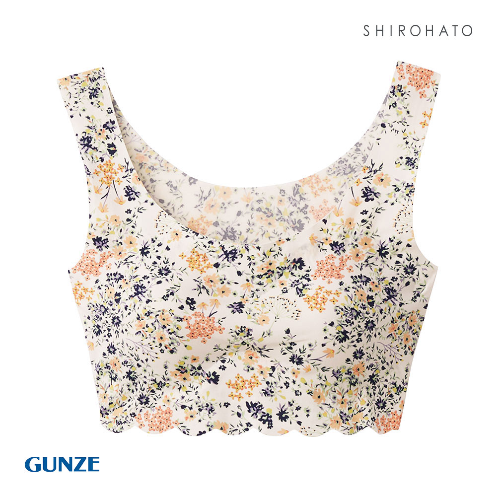 グンゼ GUNZE トゥシェ Tuche 縫い目0 ハーフトップ ノンワイヤー プリントタイプ ブラジャー ワイヤレスブラ 単品(OW-オフホワイト-M)