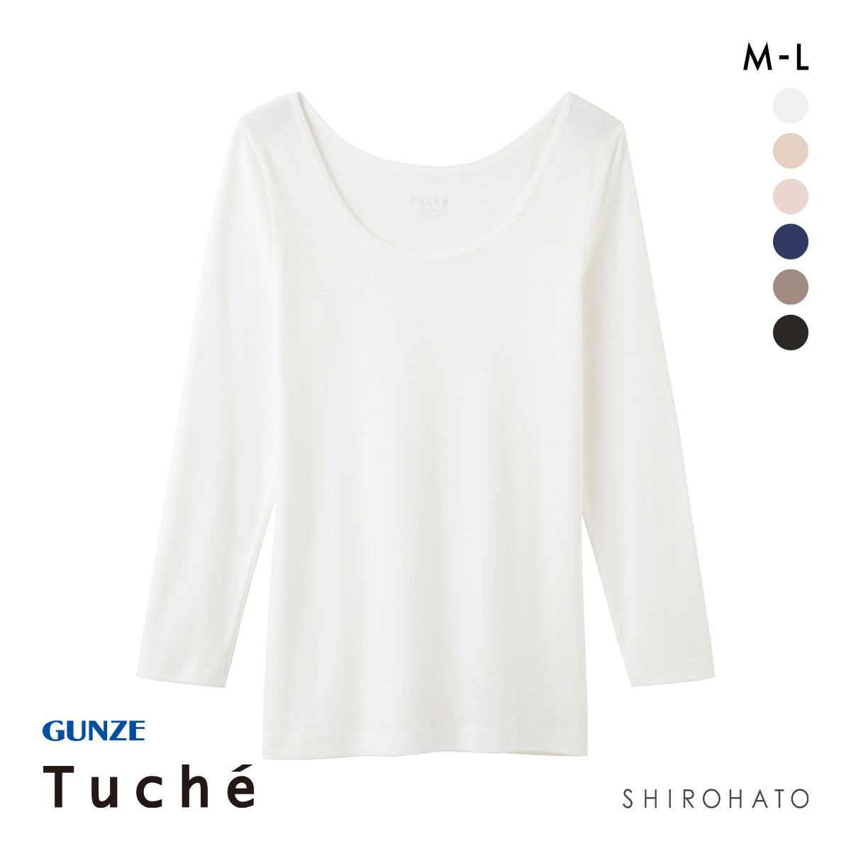 グンゼ GUNZE トゥシェ Tuche 着るコスメ 8分袖インナー 綿100％ 天然美容成分配合(OW-オフホワイト-M)