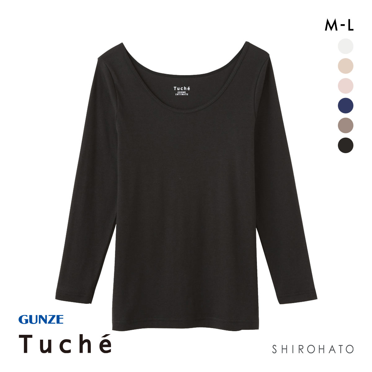 グンゼ GUNZE トゥシェ Tuche 着るコスメ 8分袖インナー 綿100％ 天然美容成分配合(BK-ブラック-M)