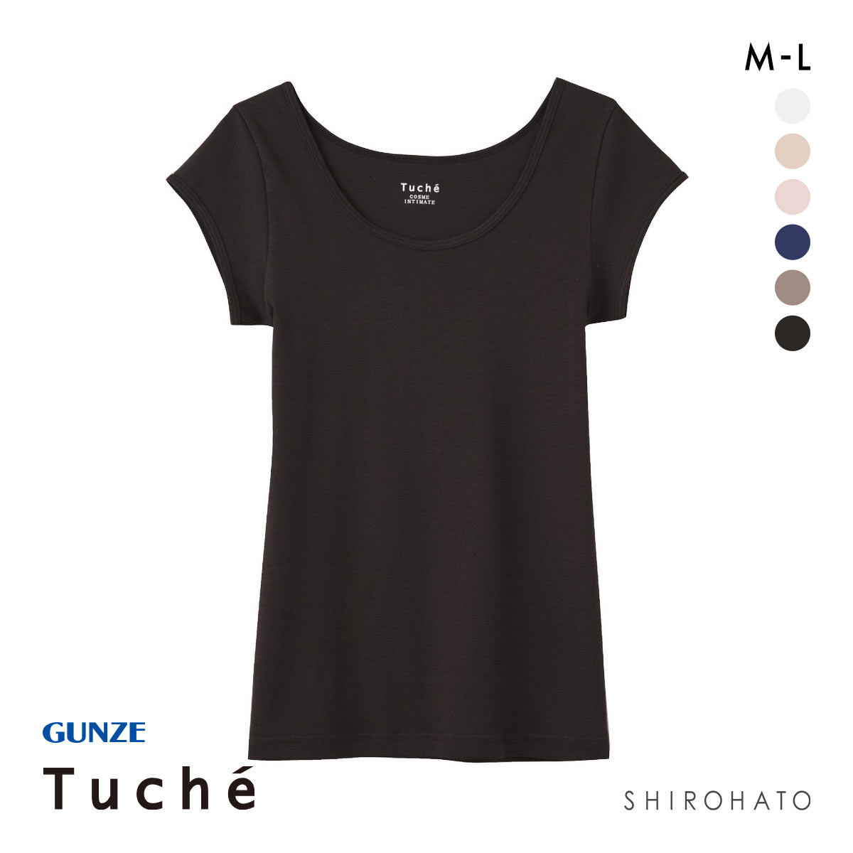 グンゼ GUNZE トゥシェ Tuche 着るコスメ フレンチ袖インナー 綿100％ 天然美容成分配合(BK-ブラック-M)