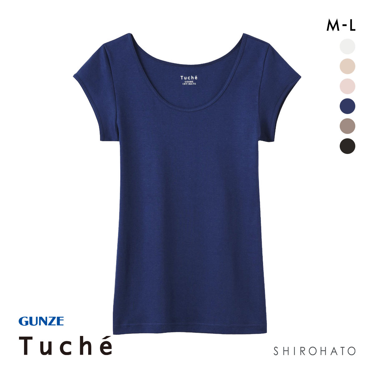 グンゼ GUNZE トゥシェ Tuche 着るコスメ フレンチ袖インナー 綿100％ 天然美容成分配合(NV-ネイビー-M)