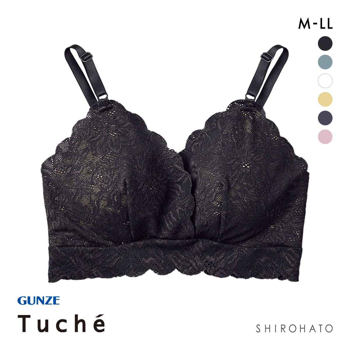 グンゼ GUNZE トゥシェ Tuche チェリッシュムーン cherish moon ブラレット ノンワイヤー ブラジャー 単品(BK-ブラック-M)