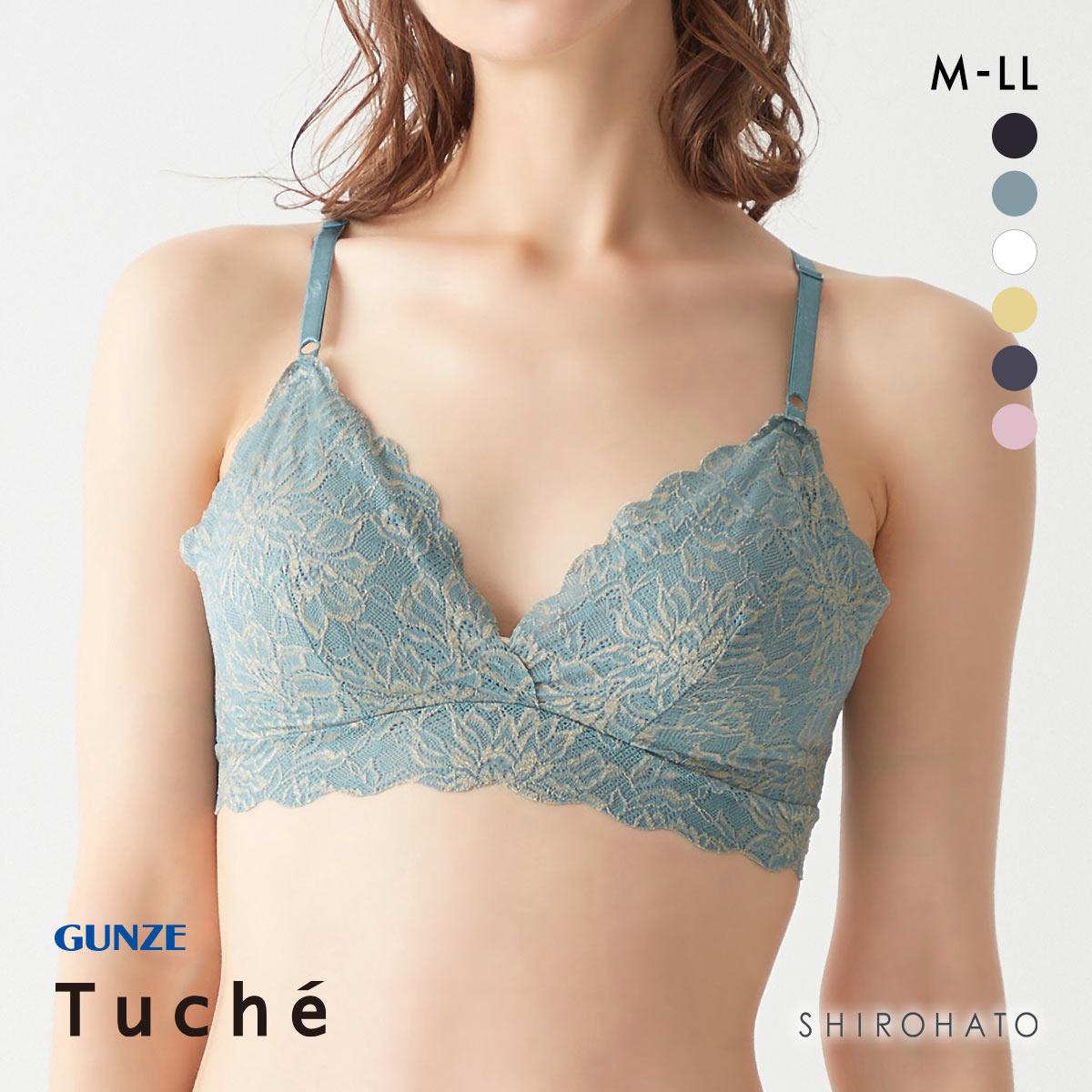 グンゼ GUNZE トゥシェ Tuche チェリッシュムーン cherish moon ブラレット ノンワイヤー ブラジャー 単品(LBU-薄ブルー-M)