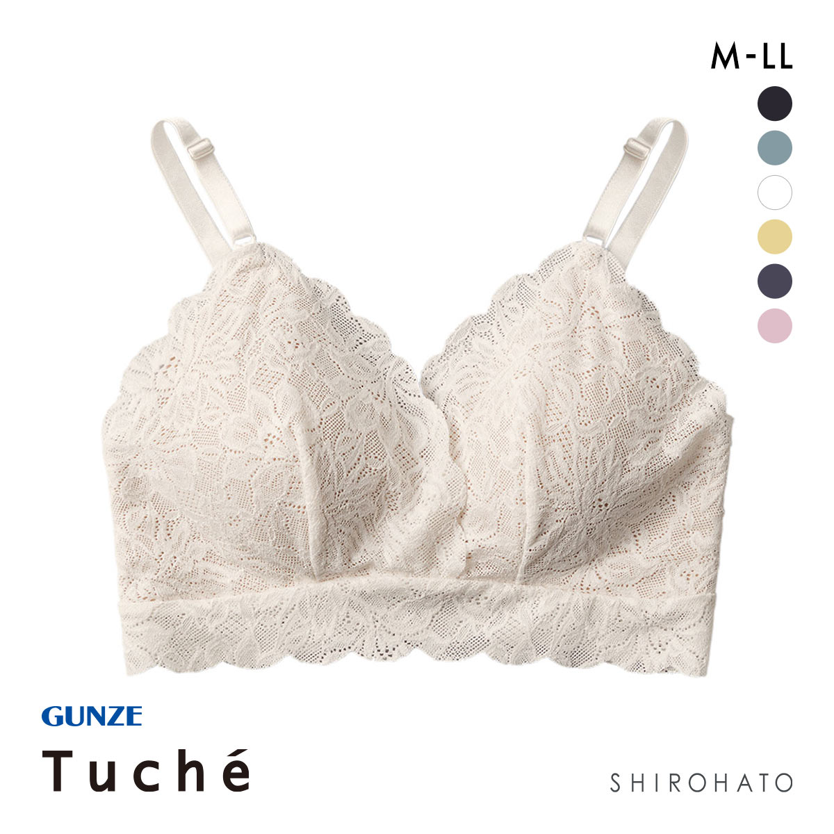 グンゼ GUNZE トゥシェ Tuche チェリッシュムーン cherish moon ブラレット ノンワイヤー ブラジャー 単品(WH-ホワイト-M)