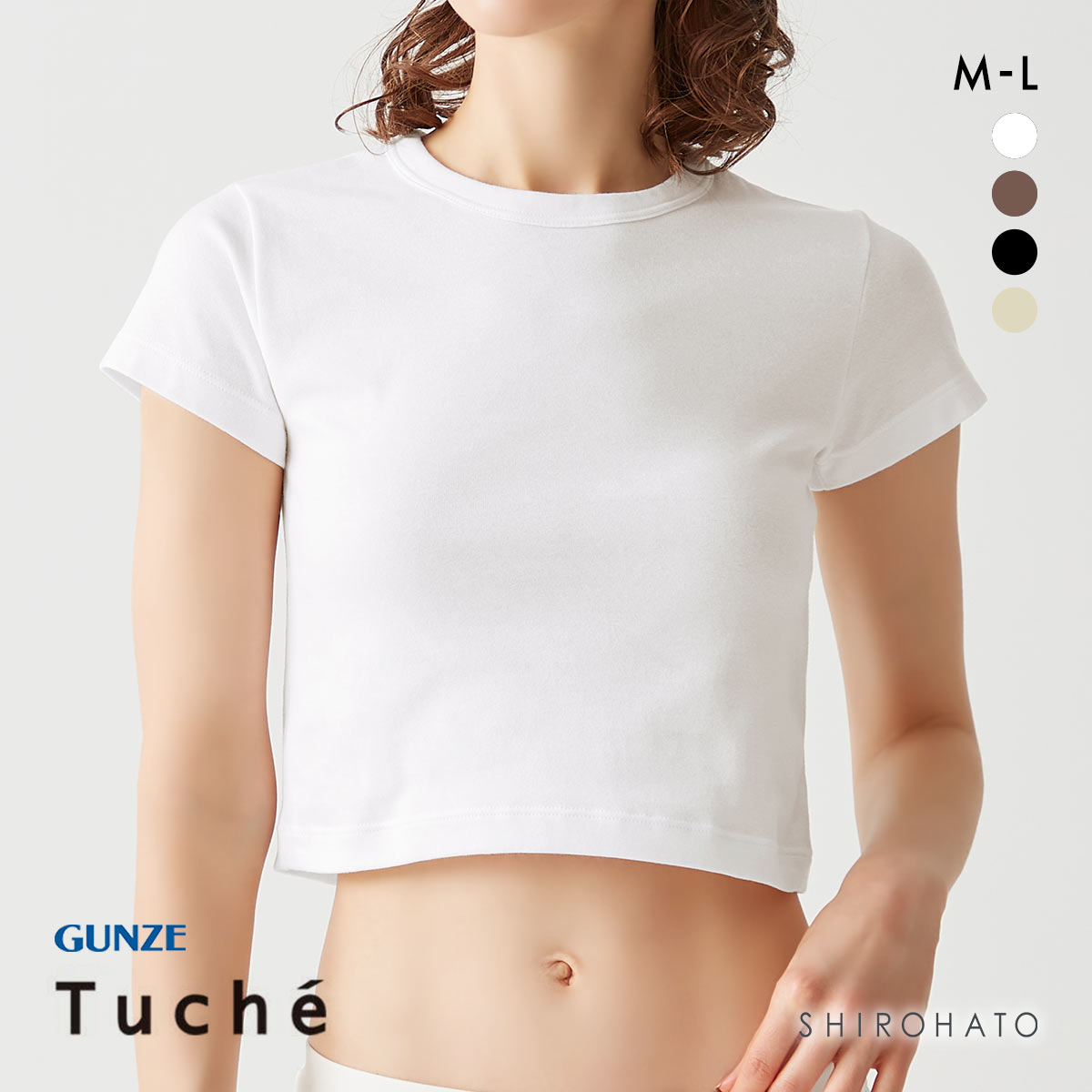 グンゼ GUNZE トゥシェ Tuche クロップド半袖Tシャツ レディース インナー 綿混(WH-ホワイト-M)