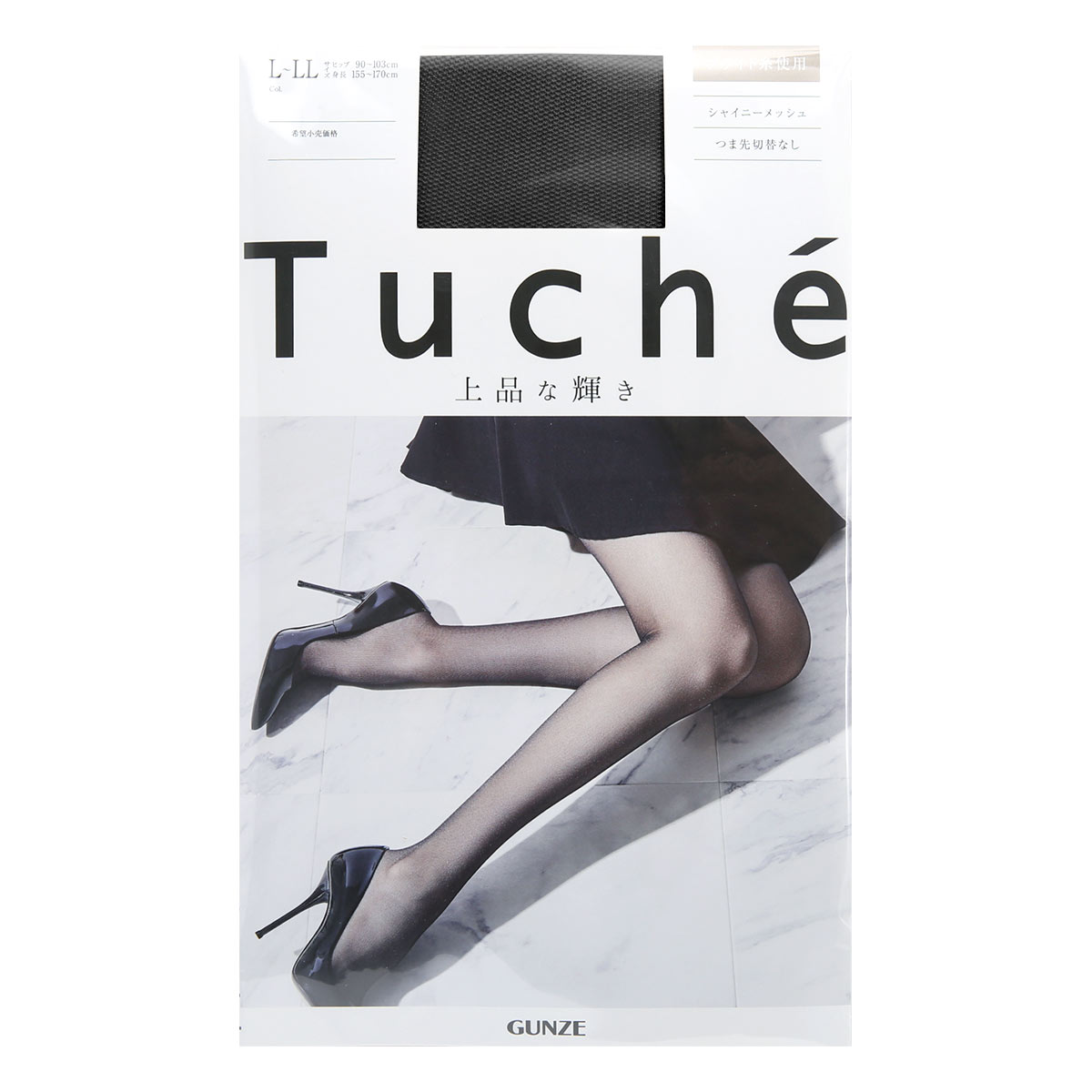 グンゼ GUNZE トゥシェ Tuche シャイニーメッシュ ストッキング 日本製(BK-ブラック-M-L)