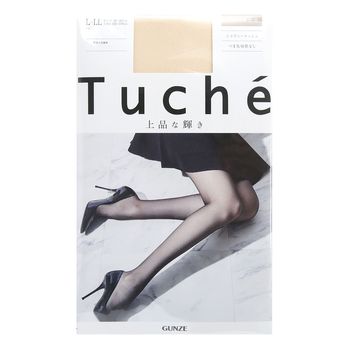 グンゼ GUNZE トゥシェ Tuche シャイニーメッシュ ストッキング 日本製(NBE-ヌードベージュ-M-L)