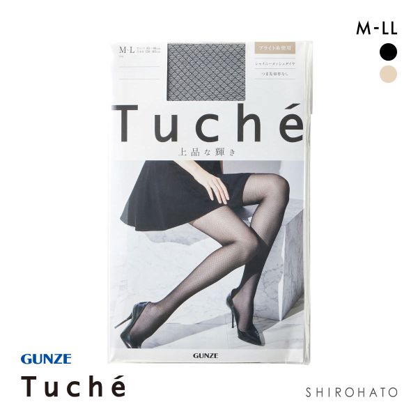 グンゼ Tuche シャイニーメッシュ ストッキング ダイヤ柄 日本製 GUNZE トゥシェ