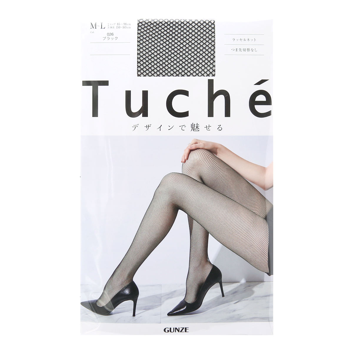 グンゼ GUNZE トゥシェ Tuche デザインで魅せる ラッセルネット ストッキング パンスト(BK-ブラック-M-L)
