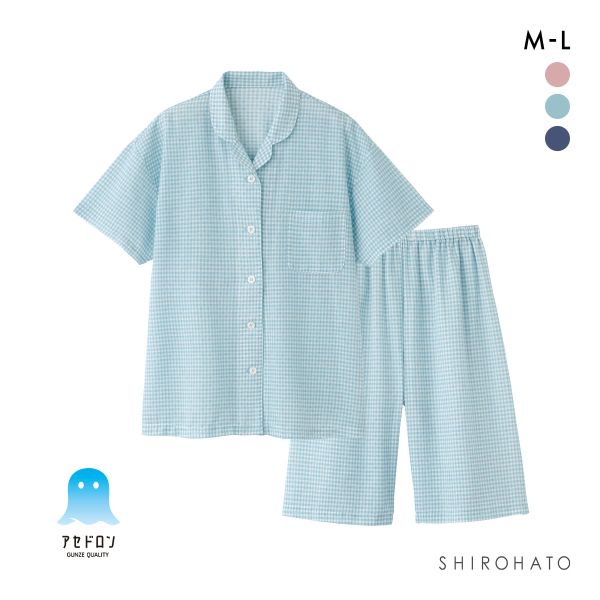 グンゼ アセドロン チェック柄 パジャマ 半袖シャツ・5分丈パンツセット レディース ナイティ ルームウェア GUNZE