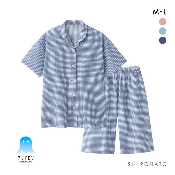 グンゼ アセドロン チェック柄 パジャマ 半袖シャツ・5分丈パンツセット レディース ナイティ ルームウェア GUNZE