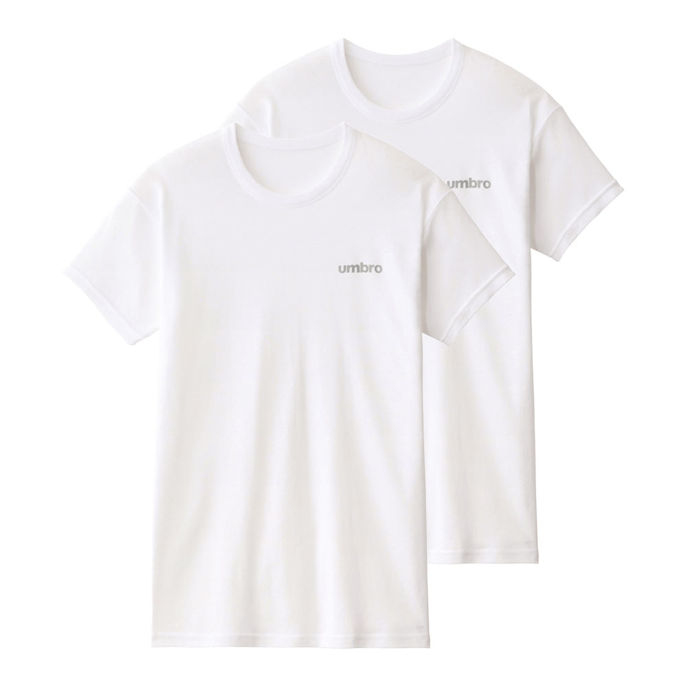 アンブロ UMBRO キッズ ジュニア 男の子 男児 無地 クルーネック Tシャツ インナー 2枚組 140-170(WH-ホワイト-140)