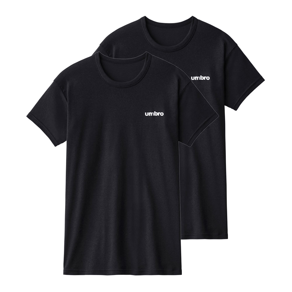 アンブロ UMBRO キッズ ジュニア 男の子 男児 無地 クルーネック Tシャツ インナー 2枚組 140-170(BK-ブラック-140)