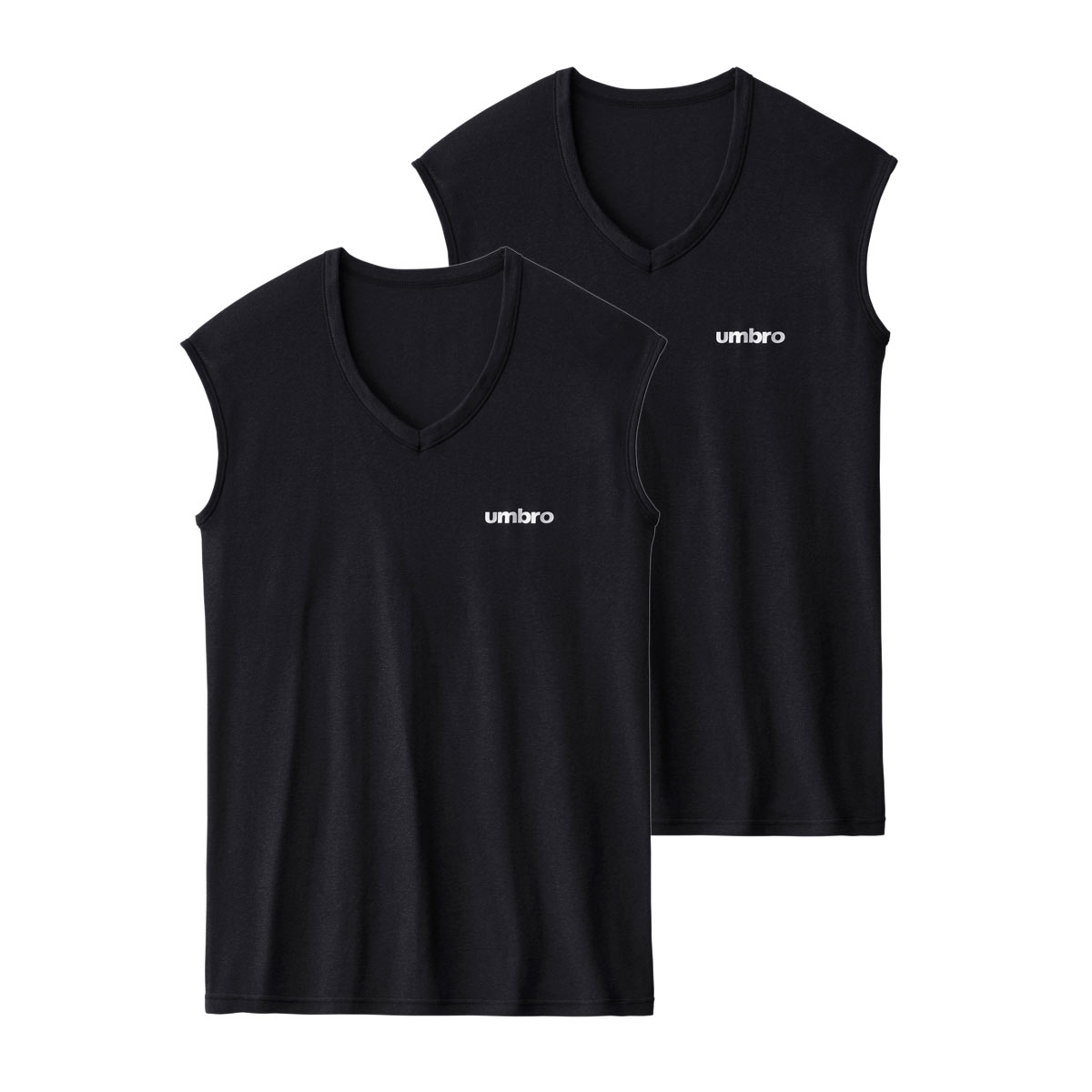 アンブロ UMBRO キッズ ジュニア 男の子 男児 無地 Vネック スリーブレス シャツ インナー 2枚組 140-170(BK-ブラック-140)