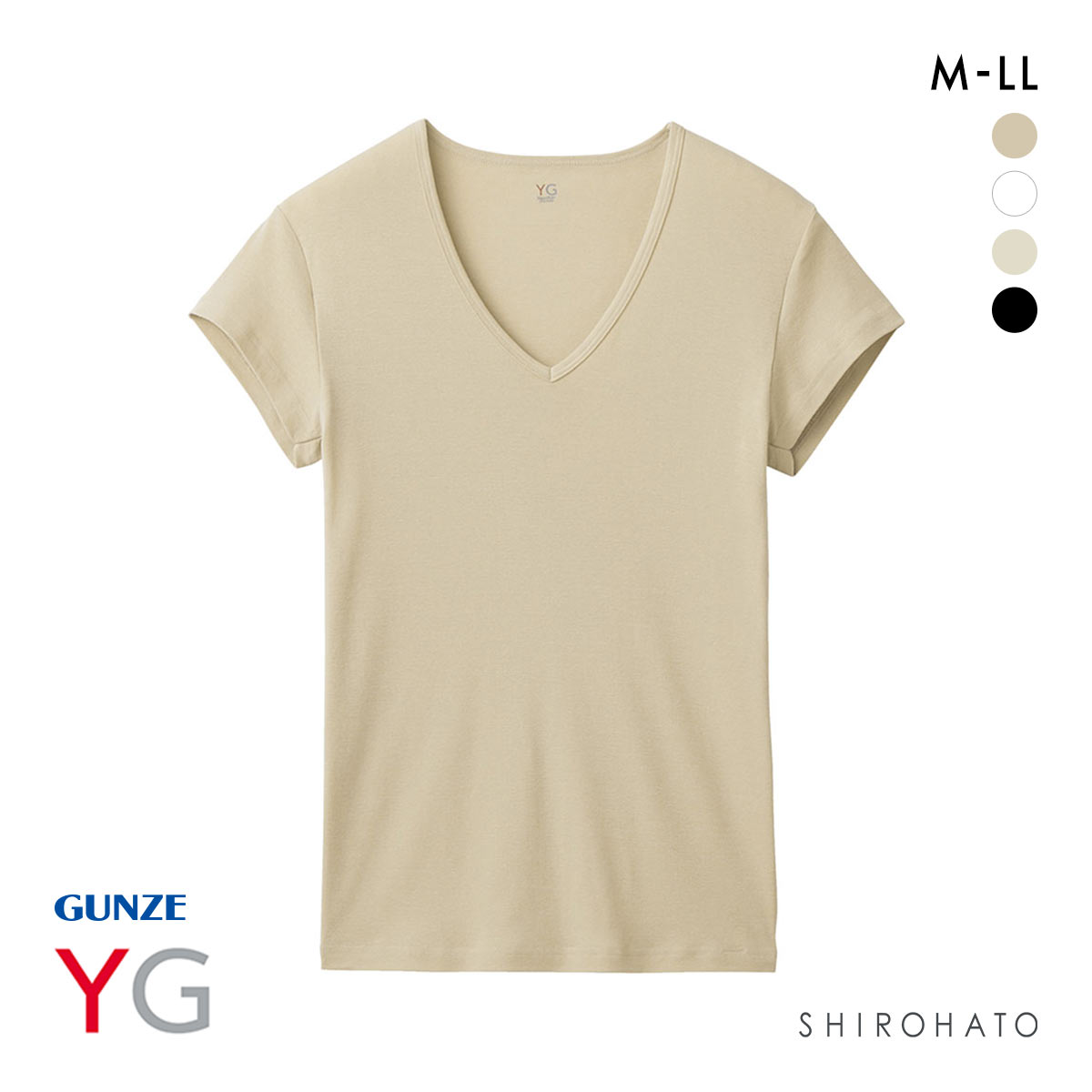 グンゼ GUNZE ワイジー YG ネクストラ NextRA+ COOL 汗取り付き Vネック Tシャツ メンズ 半袖 綿100％ 天然冷感 消臭(PAB-ペールベージュ-M)