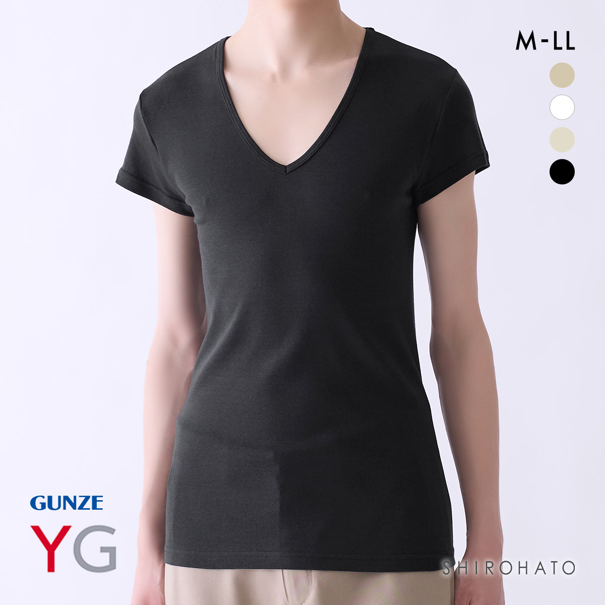 グンゼ GUNZE ワイジー YG ネクストラ NextRA+ COOL 汗取り付き Vネック Tシャツ メンズ 半袖 綿100％ 天然冷感 消臭(BK-ブラック-M)