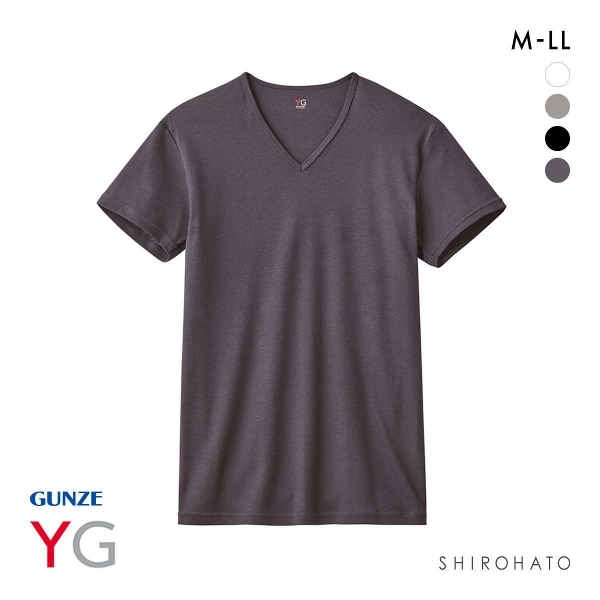 グンゼ GUNZE ワイジー YG ネクストラ NextRA+ WARM∞DEO Vネック Tシャツ メンズ 半袖 綿100％ 発熱綿 抗菌ブロック 吸湿発熱(CGY-チャコールグレー-M)