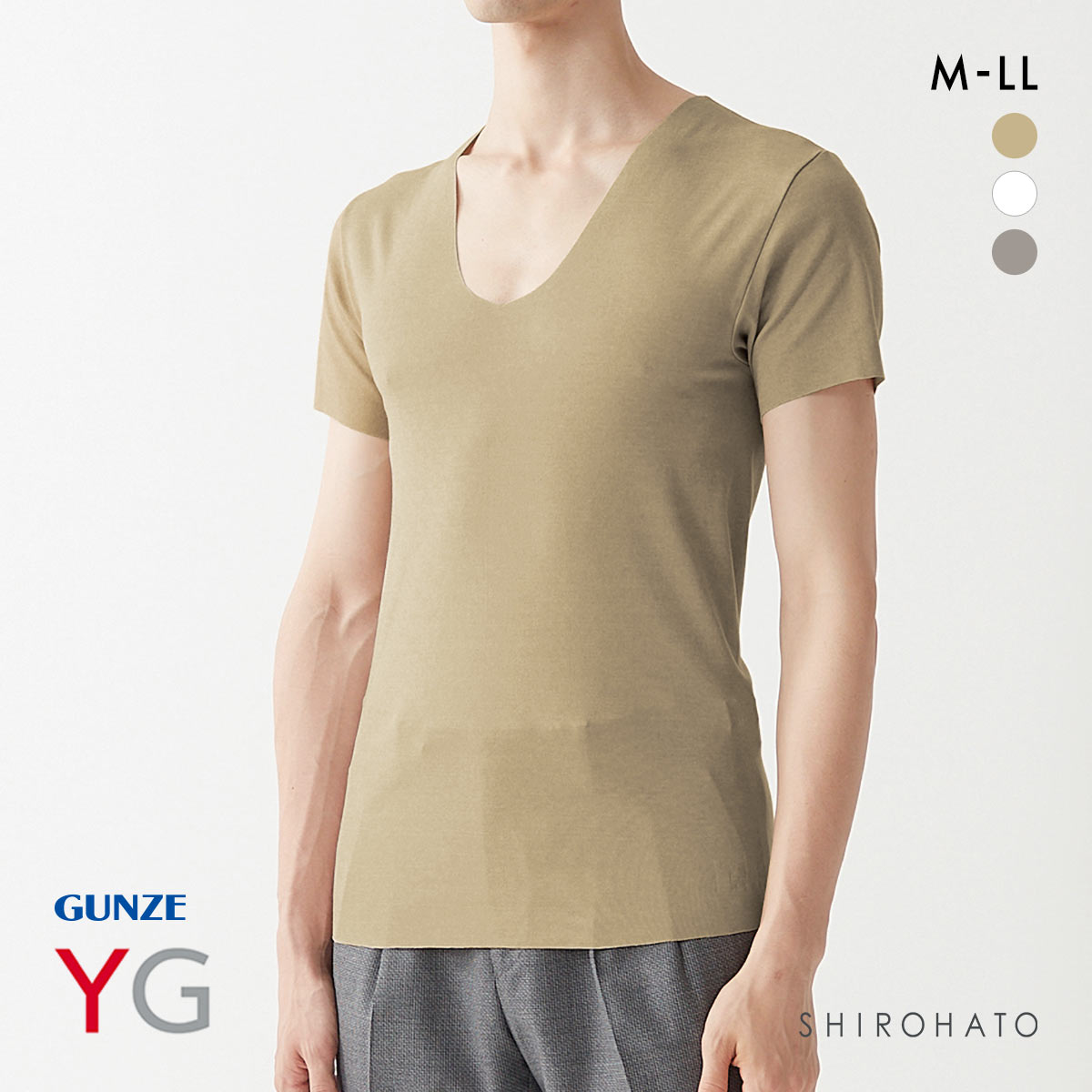グンゼ GUNZE ワイジー YG ネクストラ NextRA+ カットオフ CUT OFF Vネック 半袖 Tシャツ メンズ 抗菌防臭 日本製(BE-ベージュ-M)
