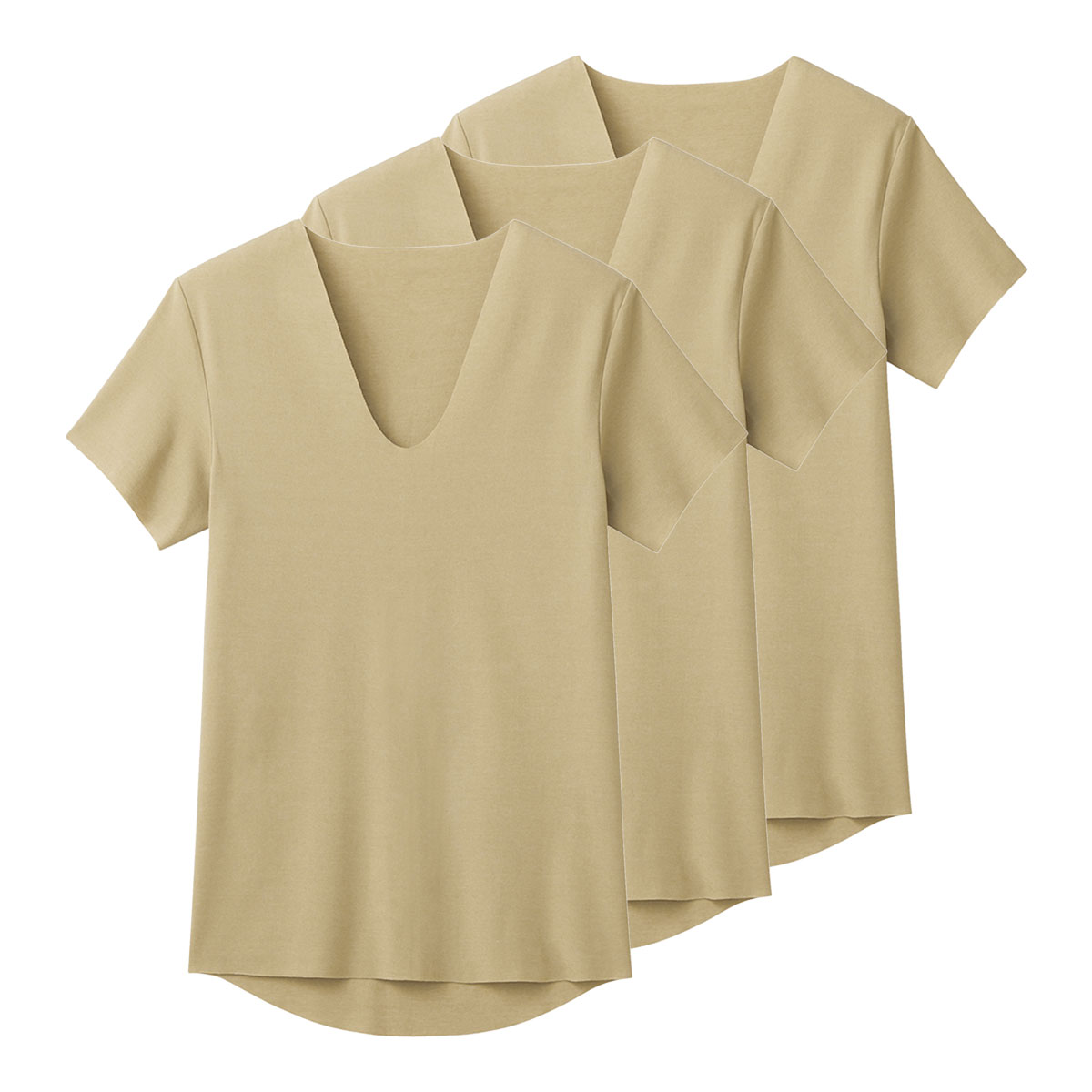 グンゼ GUNZE ワイジー YG ネクストラ NextRA+ カットオフ CUT OFF Vネック 半袖 Tシャツ メンズ 抗菌防臭 三枚組(BE-ベージュ-M)