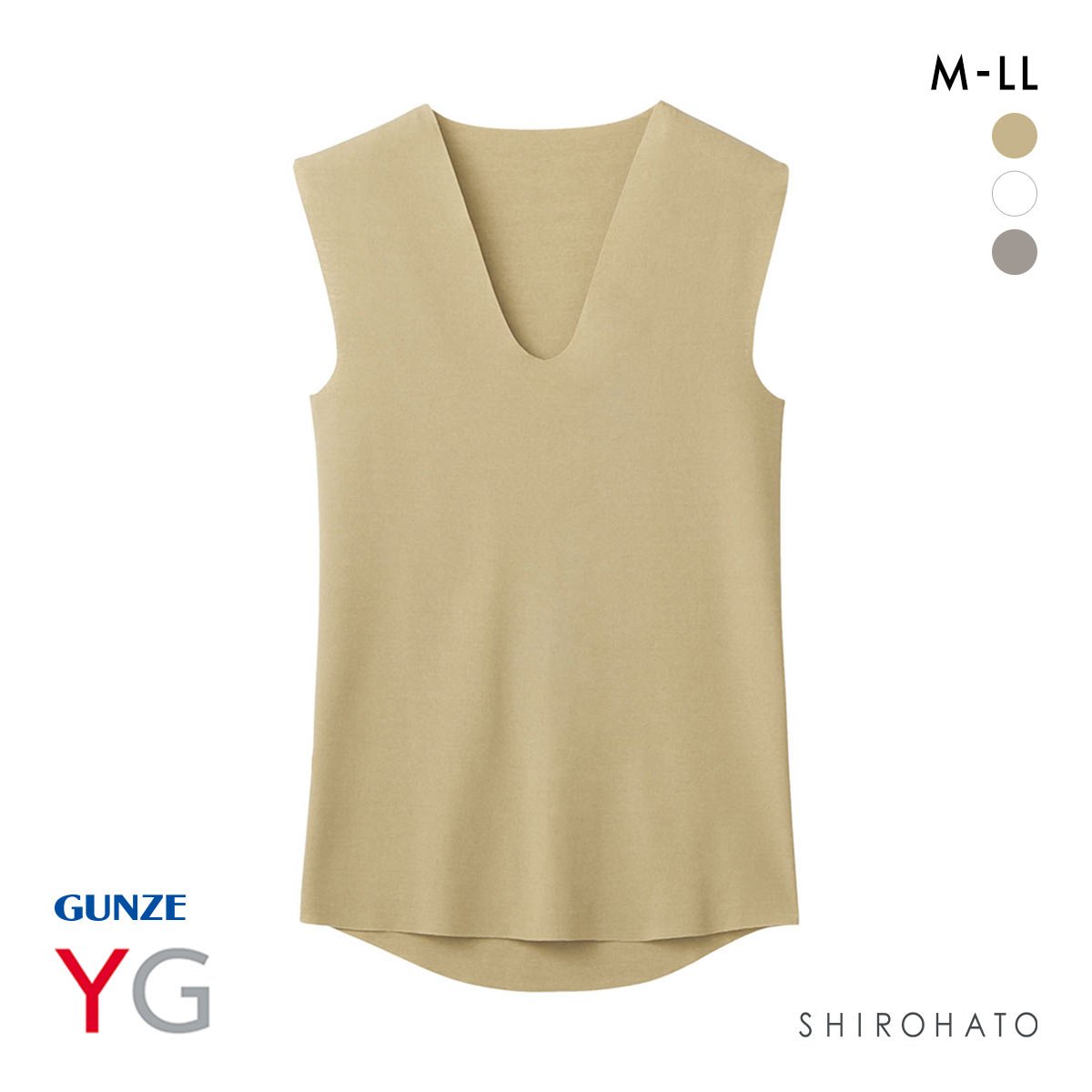 グンゼ GUNZE ワイジー YG ネクストラ NextRA+ カットオフ CUT OFF Vネック スリーブレスシャツ メンズ 抗菌防臭 日本製(BE-ベージュ-M)