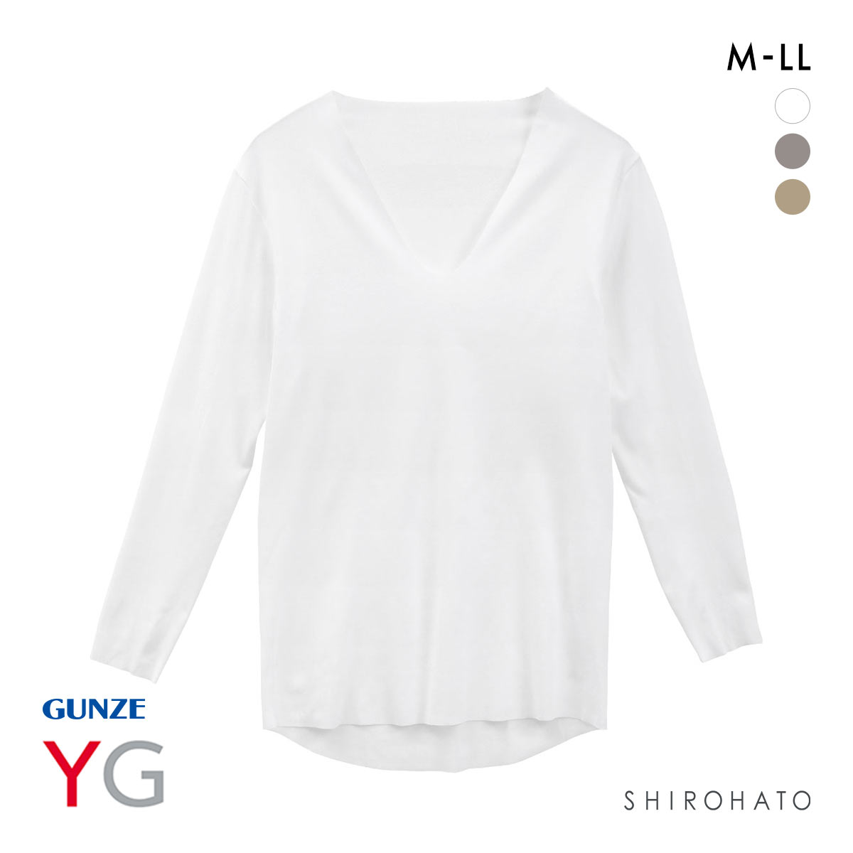 グンゼ ワイジー Vネック ロングスリーブシャツ GUNZE YG(WH-ホワイト-M)