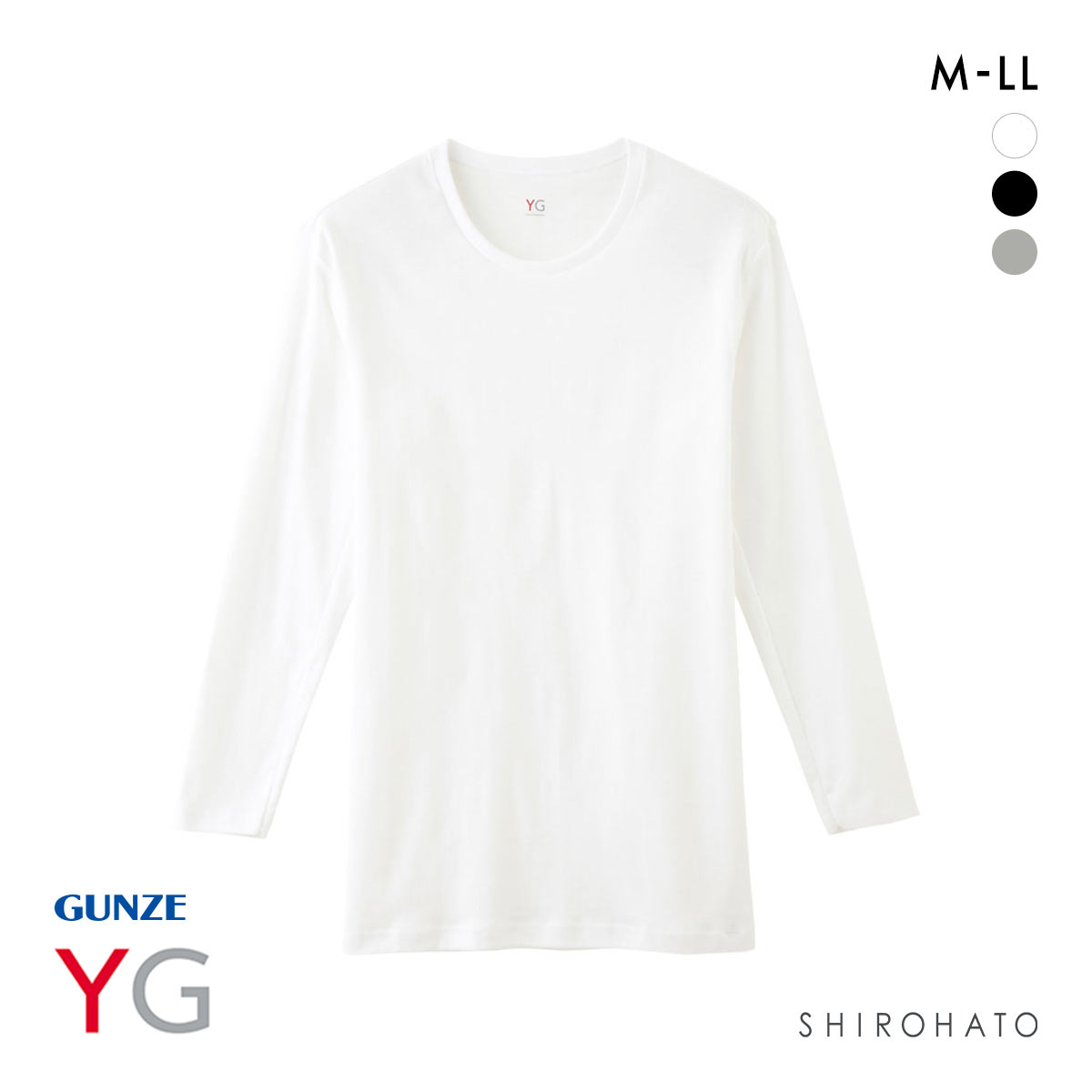 グンゼ GUNZE ワイジー YG コットン100％ クルーネック ロングスリーブ 長袖 シャツ メンズ 定番 ベーシック オールシーズン(WH-ホワイト-M)