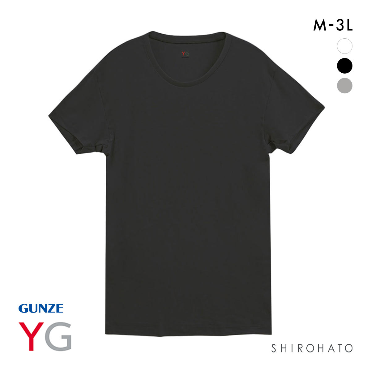 グンゼ GUNZE ワイジー YG コットン100％ クルーネック Tシャツ メンズ 定番 ベーシック オールシーズン(BK-ブラック-M)